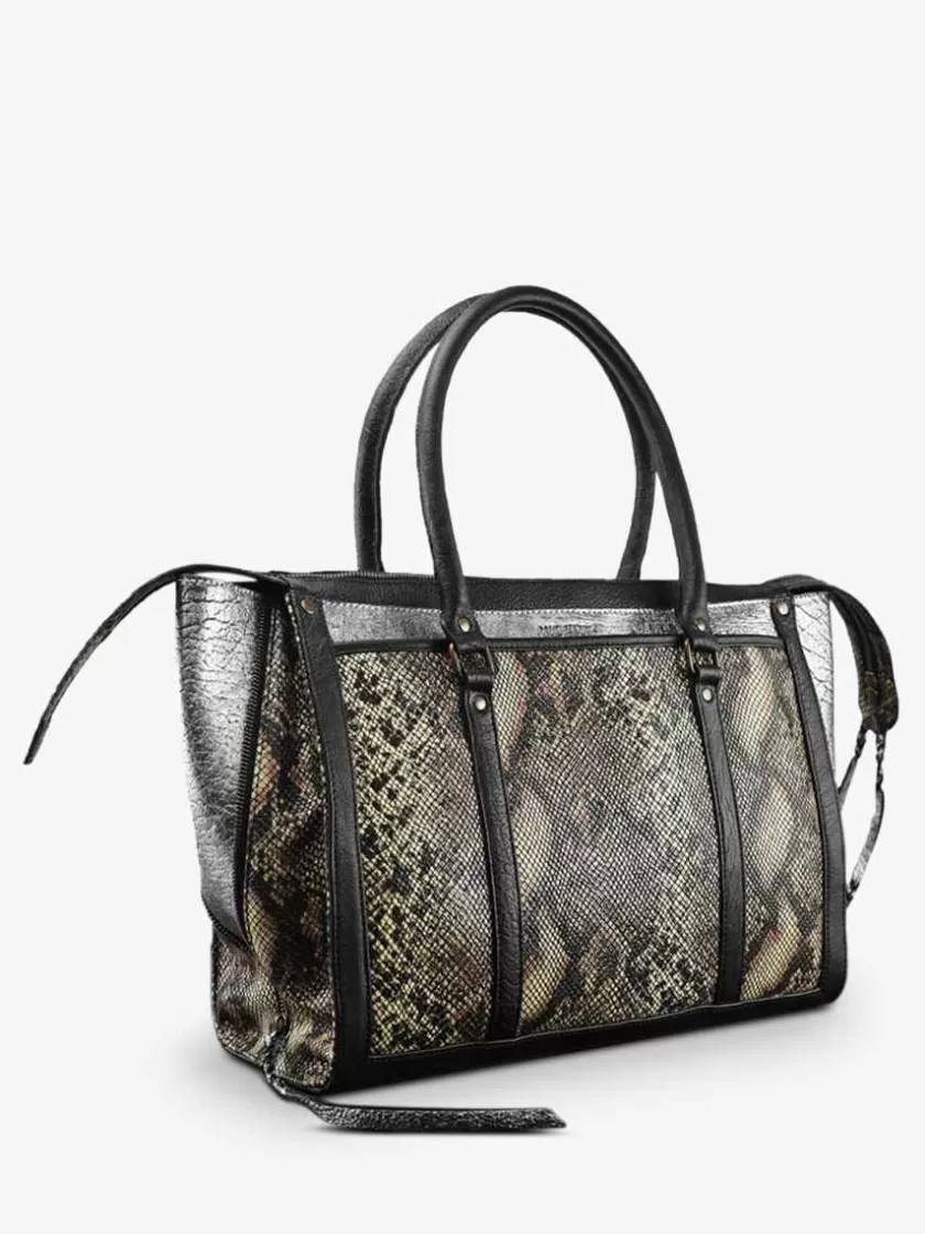 New Lerive Droite - L - Python - Argente / Noir Femme Sacs Porté Épaule